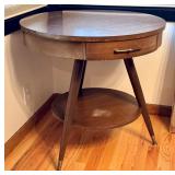 Vintage Mid Century Modern Round Lamp Table with Drawer