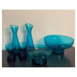 Lovely Decor Blue Glass Vases and Bowls