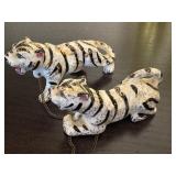 Pair of Small Siberian White Tiger Figurines with Gold Flecks