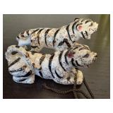 Pair of Small Siberian White Tiger Figurines with Gold Flecks