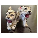 Pair of Small Siberian White Tiger Figurines with Gold Flecks