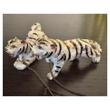 Pair of Small Siberian White Tiger Figurines with Gold Flecks