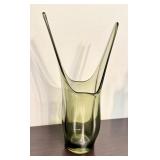 Vintage Mid Century Charcoal Elmer Miller Art Glass Split Vase