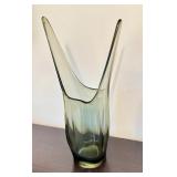 Vintage Mid Century Charcoal Elmer Miller Art Glass Split Vase