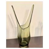 Vintage Mid Century Charcoal Elmer Miller Art Glass Split Vase