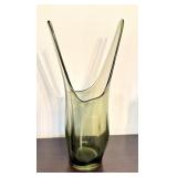 Vintage Mid Century Charcoal Elmer Miller Art Glass Split Vase