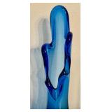 Vintage Mid Century Five Finger Blue Swung Glass Bud Vase