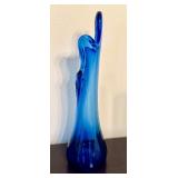 Vintage Mid Century Five Finger Blue Swung Glass Bud Vase