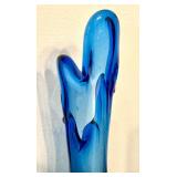 Vintage Mid Century Five Finger Blue Swung Glass Bud Vase