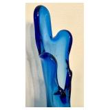 Vintage Mid Century Five Finger Blue Swung Glass Bud Vase