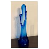 Vintage Mid Century Five Finger Blue Swung Glass Bud Vase
