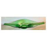 Vintage Mid Century LE Smith Green Glass Centerpiece with Unique Shape