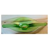 Vintage Mid Century LE Smith Green Glass Centerpiece with Unique Shape