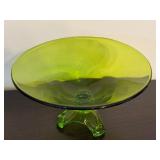 Vintage Mid Century Viking Art Glass Epic Arching Thumbprint Compote Pedestal Bowl Olive Green