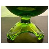 Vintage Mid Century Viking Art Glass Epic Arching Thumbprint Compote Pedestal Bowl Olive Green