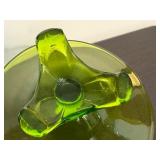 Vintage Mid Century Viking Art Glass Epic Arching Thumbprint Compote Pedestal Bowl Olive Green