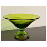 Vintage Mid Century Viking Art Glass Epic Arching Thumbprint Compote Pedestal Bowl Olive Green