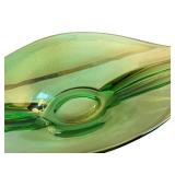 Vintage Mid Century LE Smith Green Glass Centerpiece with Unique Shape