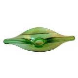 Vintage Mid Century LE Smith Green Glass Centerpiece with Unique Shape