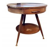 Vintage Mid Century Modern Round Lamp Table with Drawer