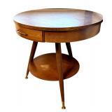 Vintage Mid Century Modern Round Lamp Table with Drawer