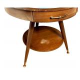 Vintage Mid Century Modern Round Lamp Table with Drawer