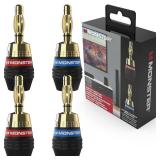 Monster XP QuickLock Self-Crimping Banana Plugs for Speaker Wire with 24K Gold Contacts - 2 Pair (4 Total), Ideal for Home Theatre & Home Audio Speakers
