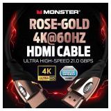 Monster 4Ft HDMI Electronic Cable 4K Ultra Hd with Ethernet Cord 60/120 Hz Refresh Speed 21Gbps 1080p Video Corrosion Resistant Gold Contac