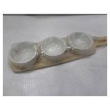 NEW Decoris Kitchen Goods Tapas Set Serving Tray with 3 Gold Rim Porcelain Bowls