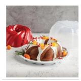 NEW Nordic Ware 2-Piece Formed Bundt Pan And Bundt Keeper - Red Swirl