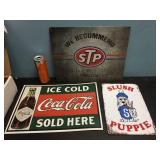 3 Metal Advertiser Signs Coca Cola - Slush Puppies - STP