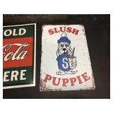 3 Metal Advertiser Signs Coca Cola - Slush Puppies - STP