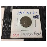 (5) Indian Head Pennies 1890 - 1906 - 1878 - 1907