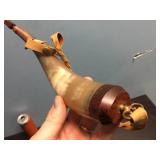 Vintage Gun Powder - Flask - Horn - Leather Pouch