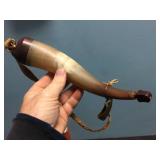 Vintage Gun Powder - Flask - Horn - Leather Pouch
