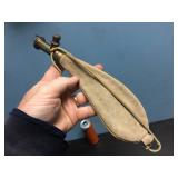 Vintage Gun Powder - Flask - Horn - Leather Pouch