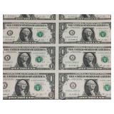 2013 Uncut Sheet (10) $1 Dollar Bills - Note how Sequential