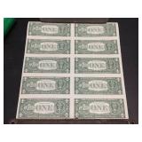 2013 Uncut Sheet (10) $1 Dollar Bills - Note how Sequential