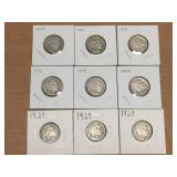 (9) Buffalo Nickels - 1915-16-18-19-23-27-29