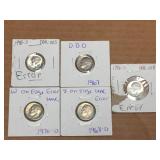 (5) Roosevelt "Error" Dimes - As Marked - 2 Silver