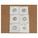 (6) Mercury Dimes - 1917-23-24-27-37