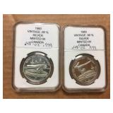 (2) 1980 USSR Olympics 90% Silver Rounds - .48 Oz Each