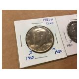 (2) 1980 Kennedy Half Dollars Stamped - 1960 & 1980