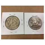 (2) 1980 Kennedy Half Dollars Stamped - 1960 & 1980