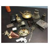 Group Vintage Metalwares - Bells - Brass - Box with 1834 Coin