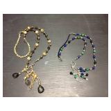 (2) Lanyard - Smokey/Yellow Quartz & Lapis/Green Jade