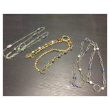 (3) Lanyard - Jasper & Green Onyx & Fresh Water Pearls/Blue Crystal