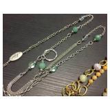 (3) Lanyard - Jasper & Green Onyx & Fresh Water Pearls/Blue Crystal