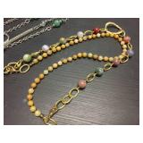 (3) Lanyard - Jasper & Green Onyx & Fresh Water Pearls/Blue Crystal