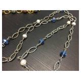 (3) Lanyard - Jasper & Green Onyx & Fresh Water Pearls/Blue Crystal